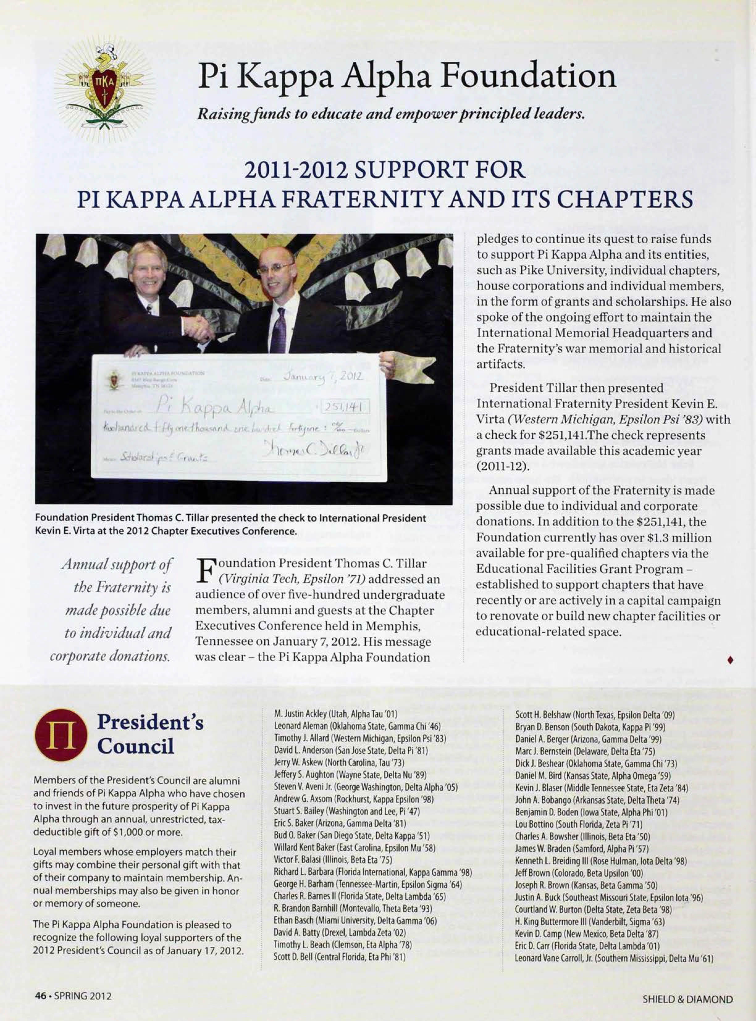 Pi Kappa Alpha Foundation, Spring 2012